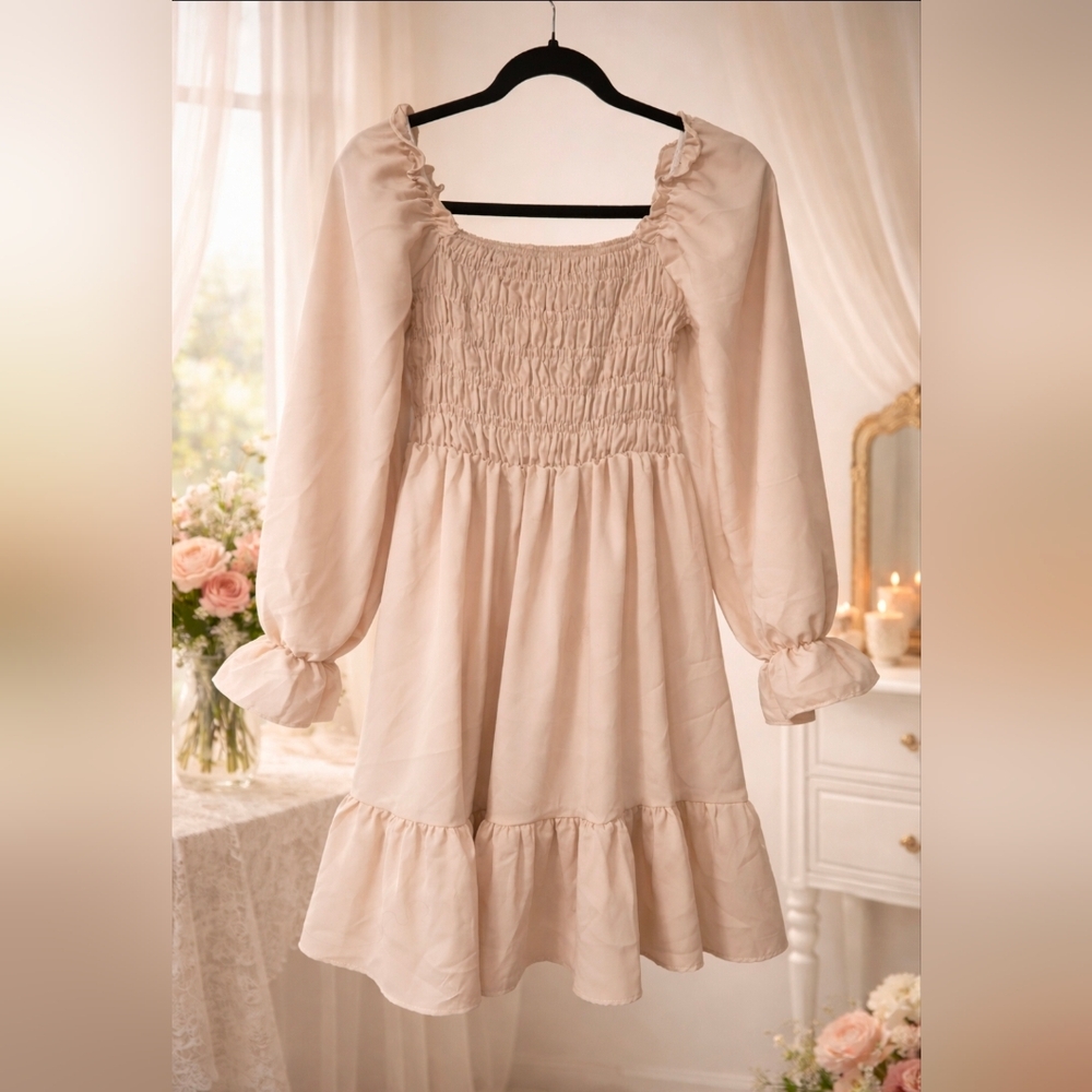 Elegant Cream Long Sleeve Dress